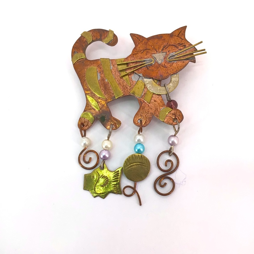 Artisan Modernist Metal Cat Pin Brooch - Picture 4 of 5